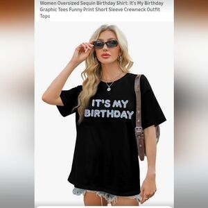 Black 'It's My Birthday' Sequin Tee